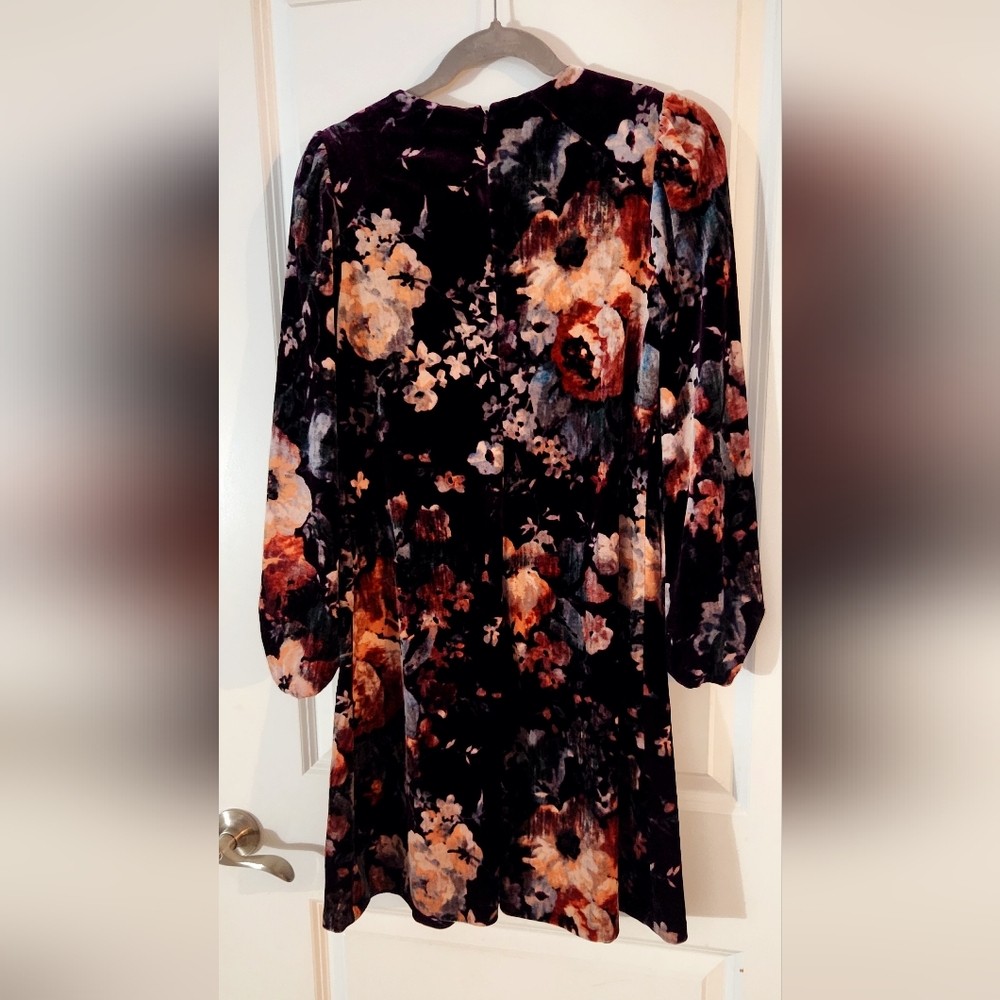 Calvin Klein Multicolor Floral Sleeve 3/4 Sleeve Velvet Dress. - Picture 4 of 6